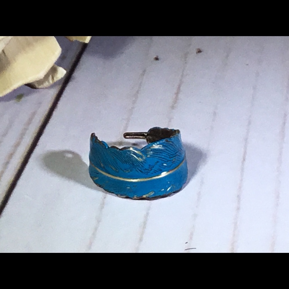 Adjustable Feather Ring In Deep Turquoise - Picture 4 of 4